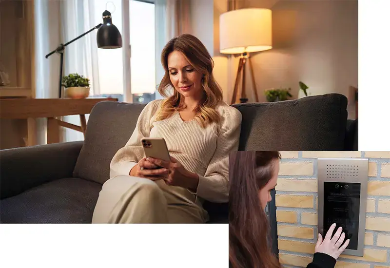 Besvar opkald fra dørstationen direkte fra sofaen via din smartphone